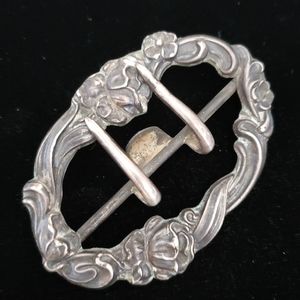 Art Nouveau Sterling Repousse Double Tang Belt Buckle Floral Antique Roses
